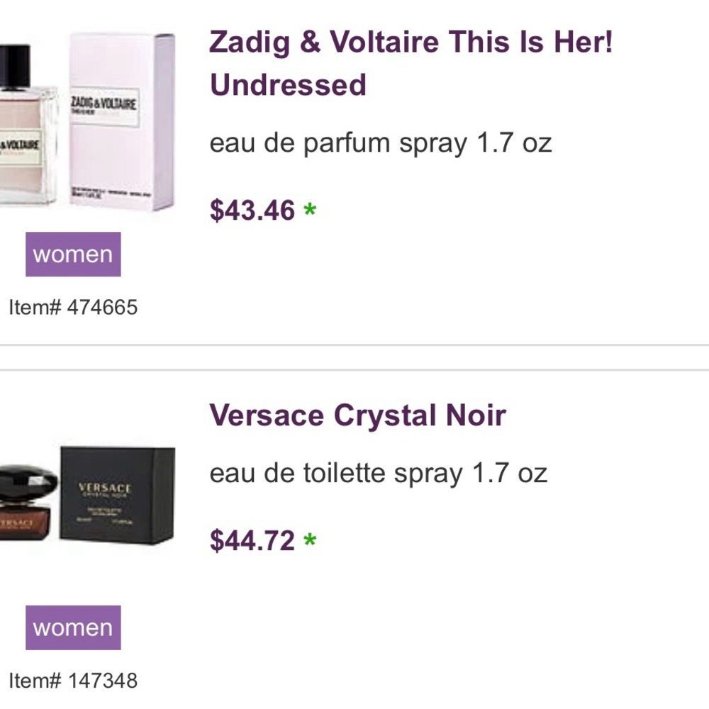 Versace Crystal Noir  
Zadig and Voltaire.  
Brand new!